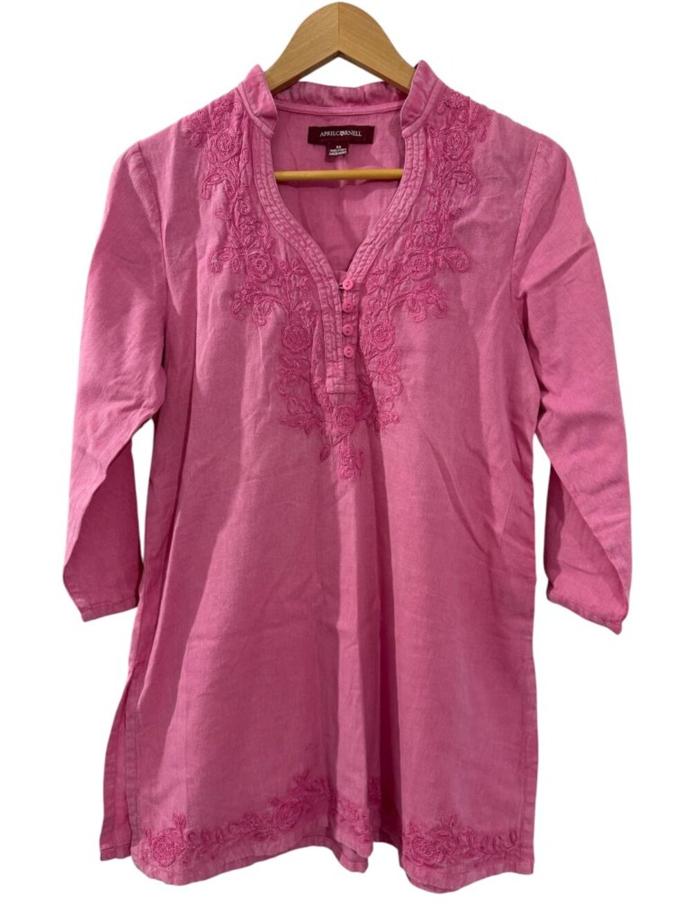 April Cornell Pink Floral Embroidered Cotton Linen Tunic XS